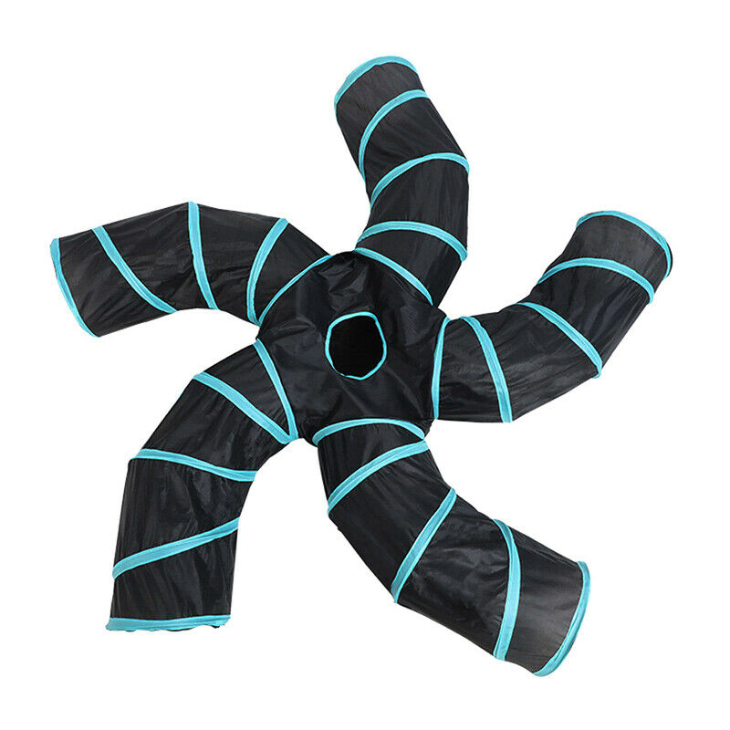 5 Holes 'S' Blue Black Pet Cat Tunnel Toys For Cat Kitten Collapsible CrinklBDA