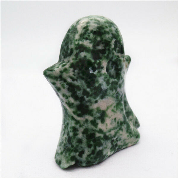 47x37x18mm Natural Green Spot Jasper Carved Ghost Decoration Statue Decor HH7928