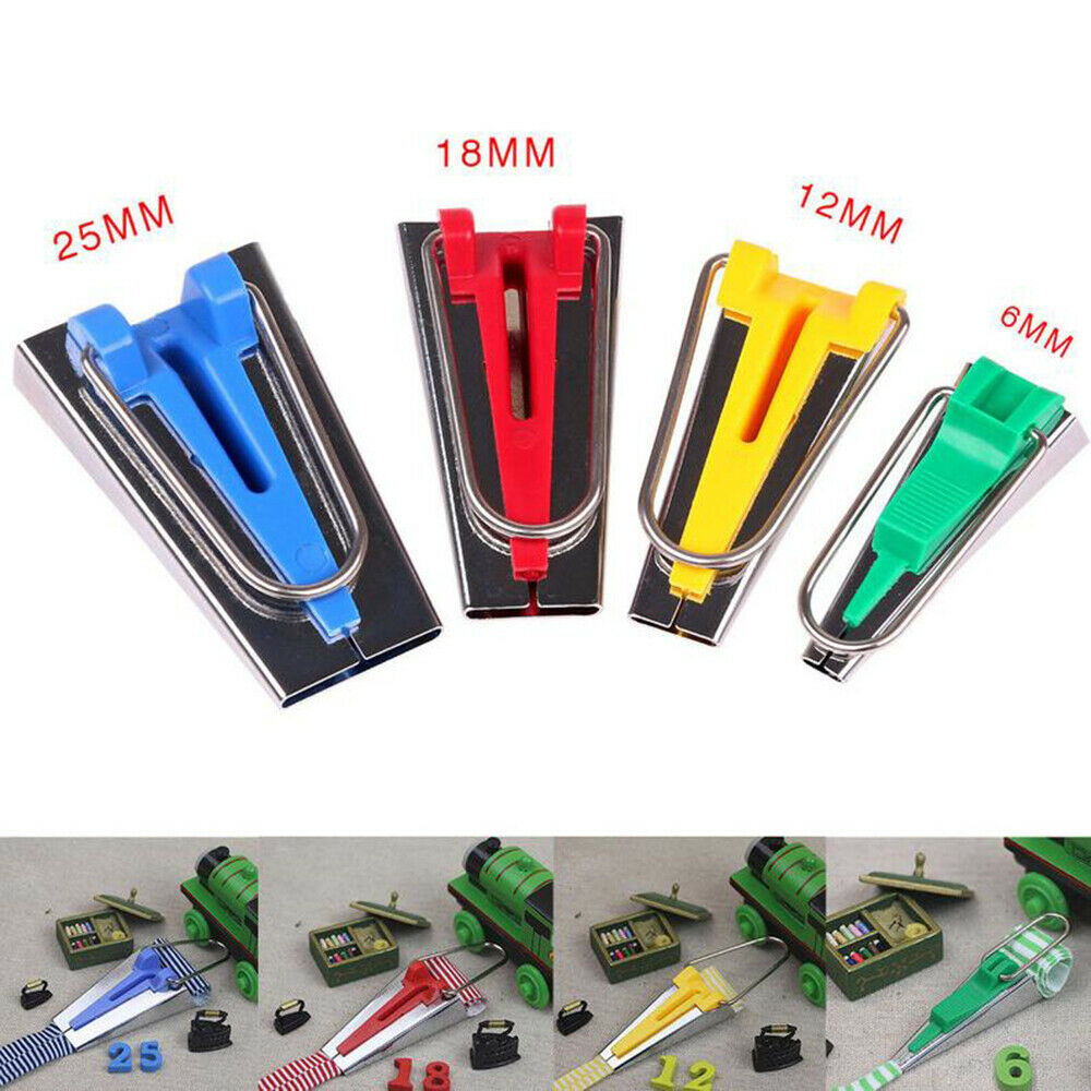 4 Sizes Fabric Bias Tape Maker Tool Sewing Quilting 6mm 12mm 18mm 25mm Set DIY