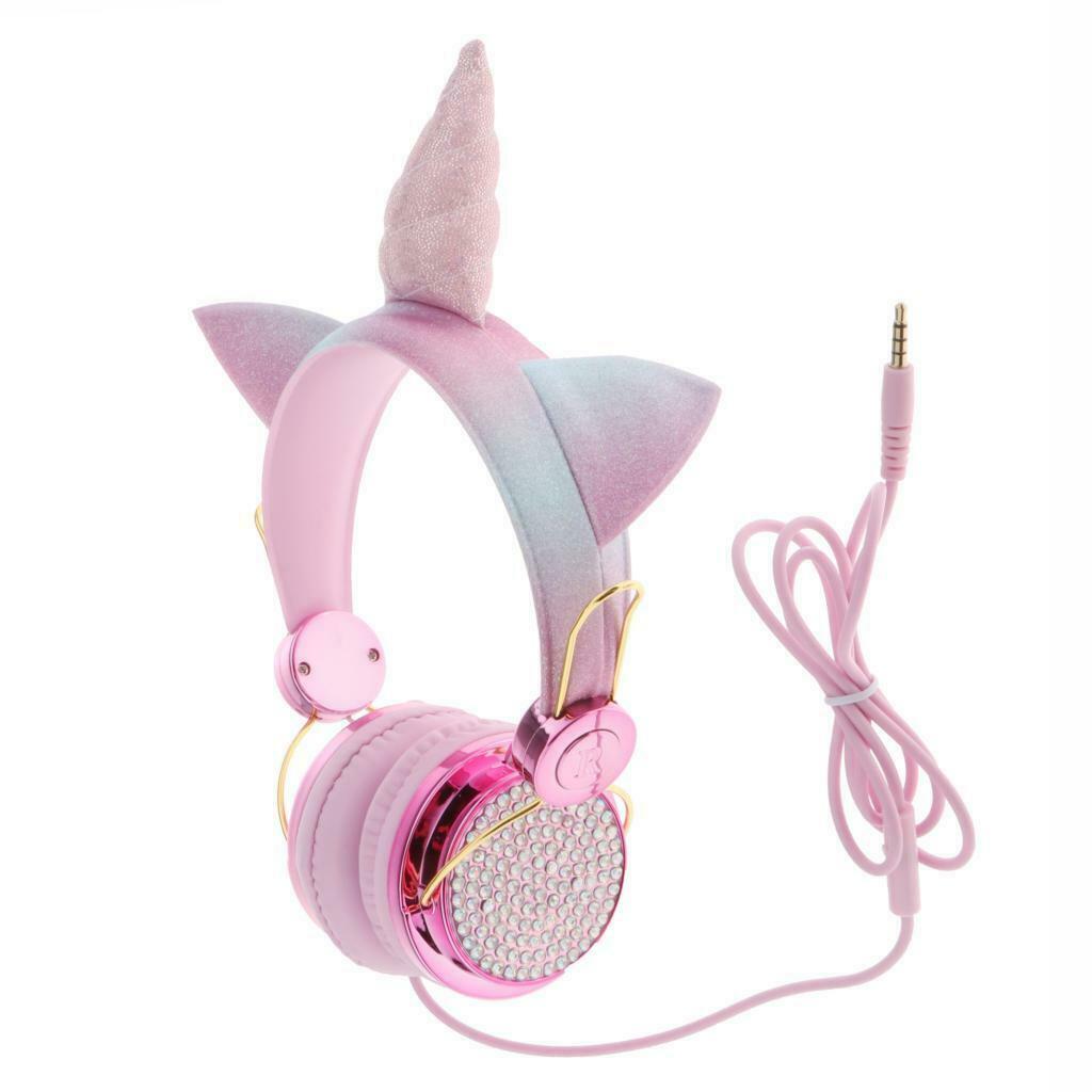 1x Unicorn Cartoon Glitter On Ear Headphone with Microphone for Girl Children