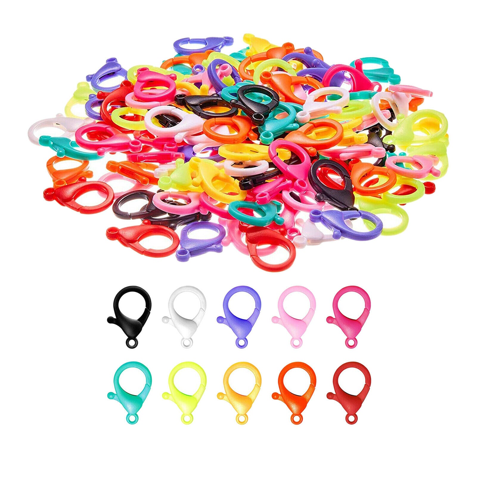 100Pcs Colorful Loster Claw Clasps, Plastic Lobster Clasp Hook Snap Clips for