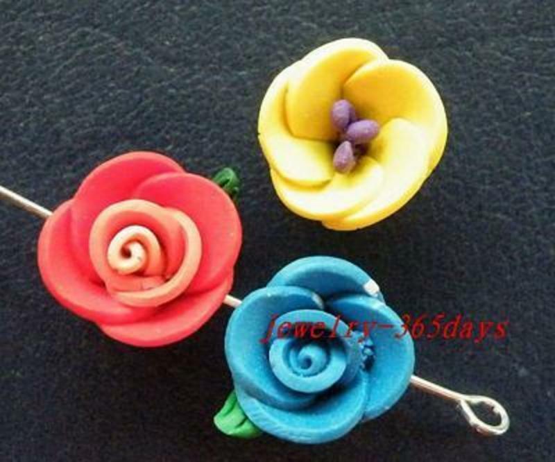 60pcs Clay Mixed Pretty Flower Spacer Beads 12-13mm h43