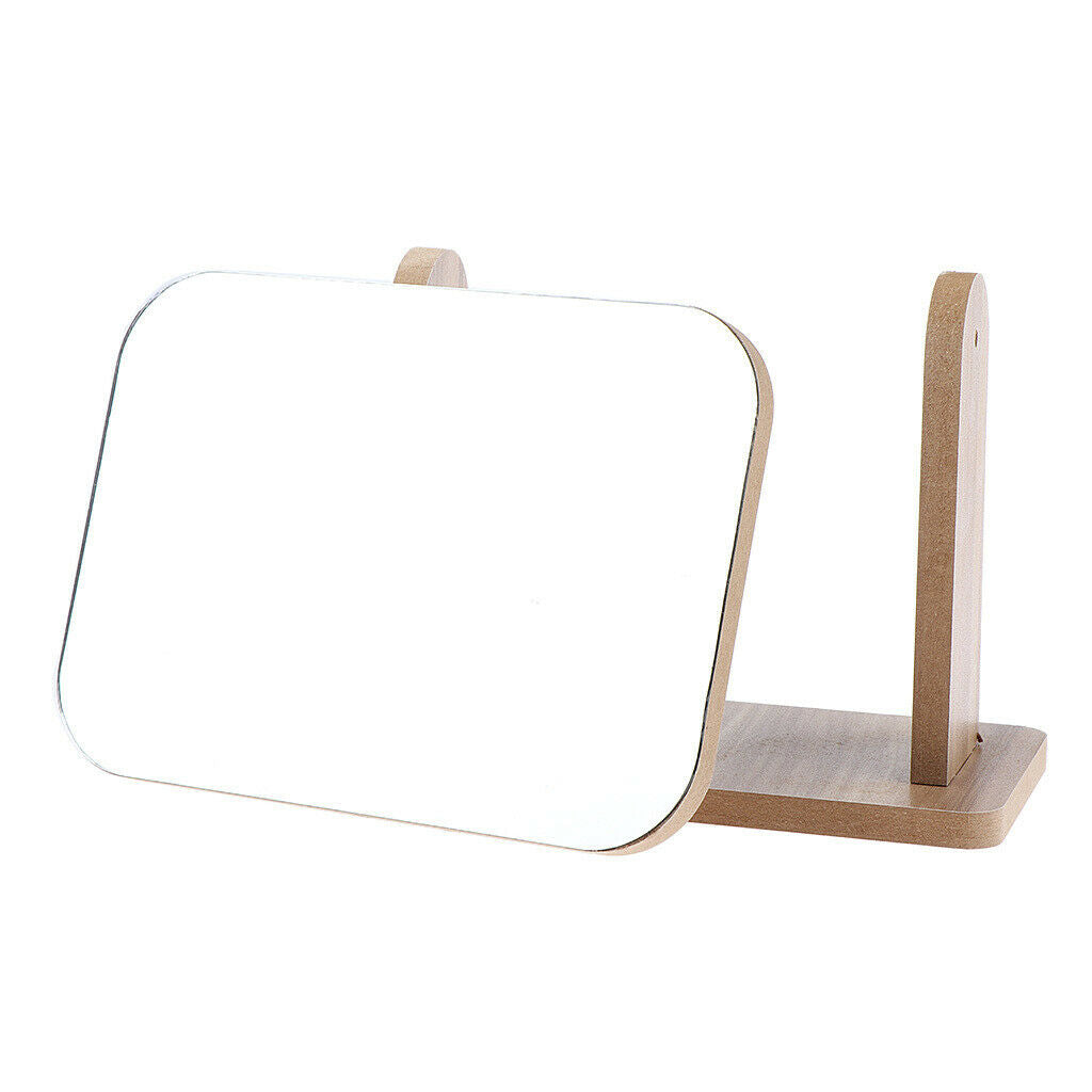 2 Size Retro Cosmetic Tabletop Makeup Mirror with Wood Base Travel 18x13 cm