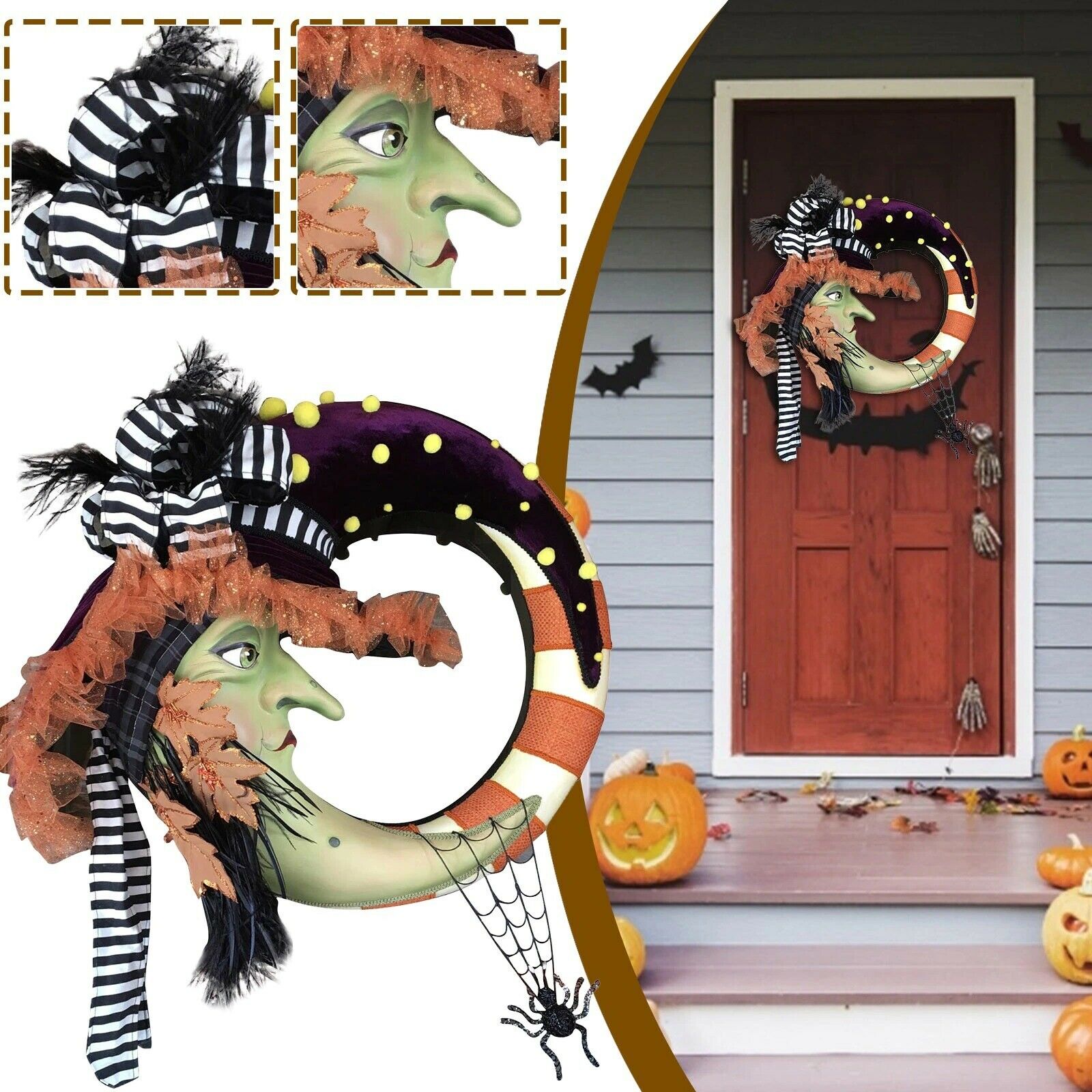 Halloween Witch Moon Wreath Pumpkin Home Party Supplies Door Hanging Decoration
