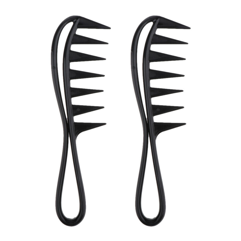 2x Large Plastic Wide Tooth Hair Combs Shark-Tooth Styling Shower Comb Black