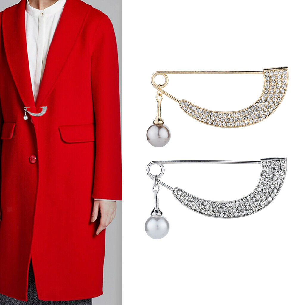 2 Pcs Women's Elegant Shawl Clip Sparkling Full Crystal Brooch Safety Pin