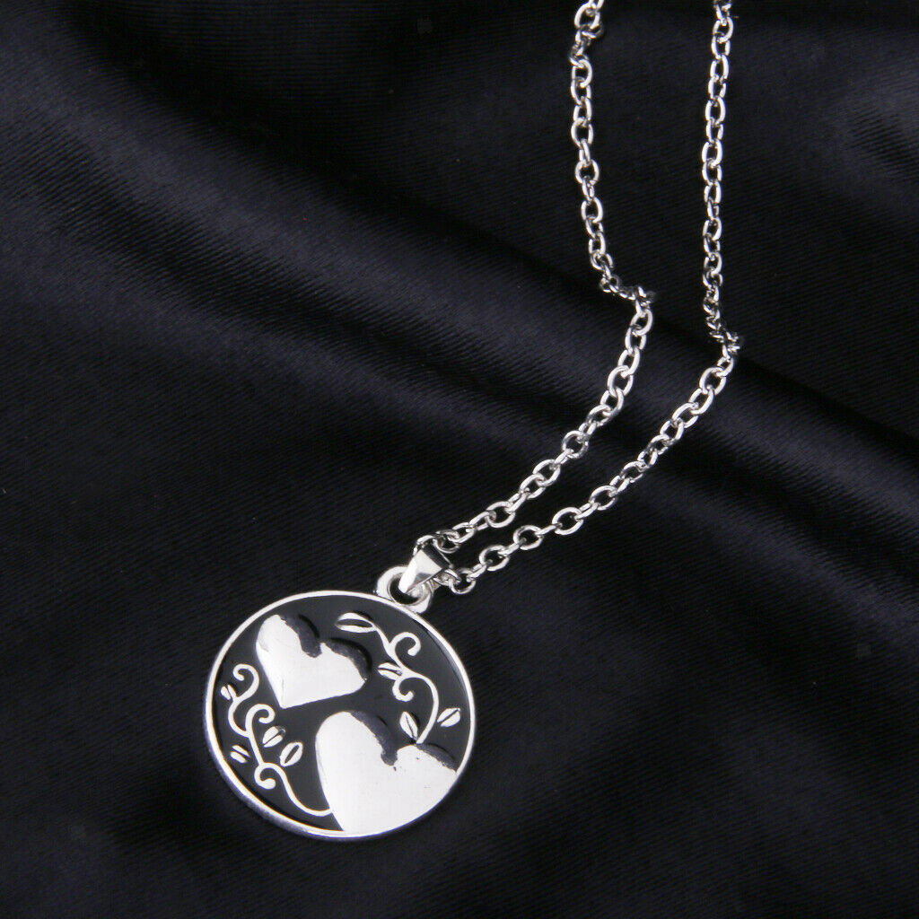 Fashion Charm Leaves Double Heart Round Pendant Chain Necklace Jewelry