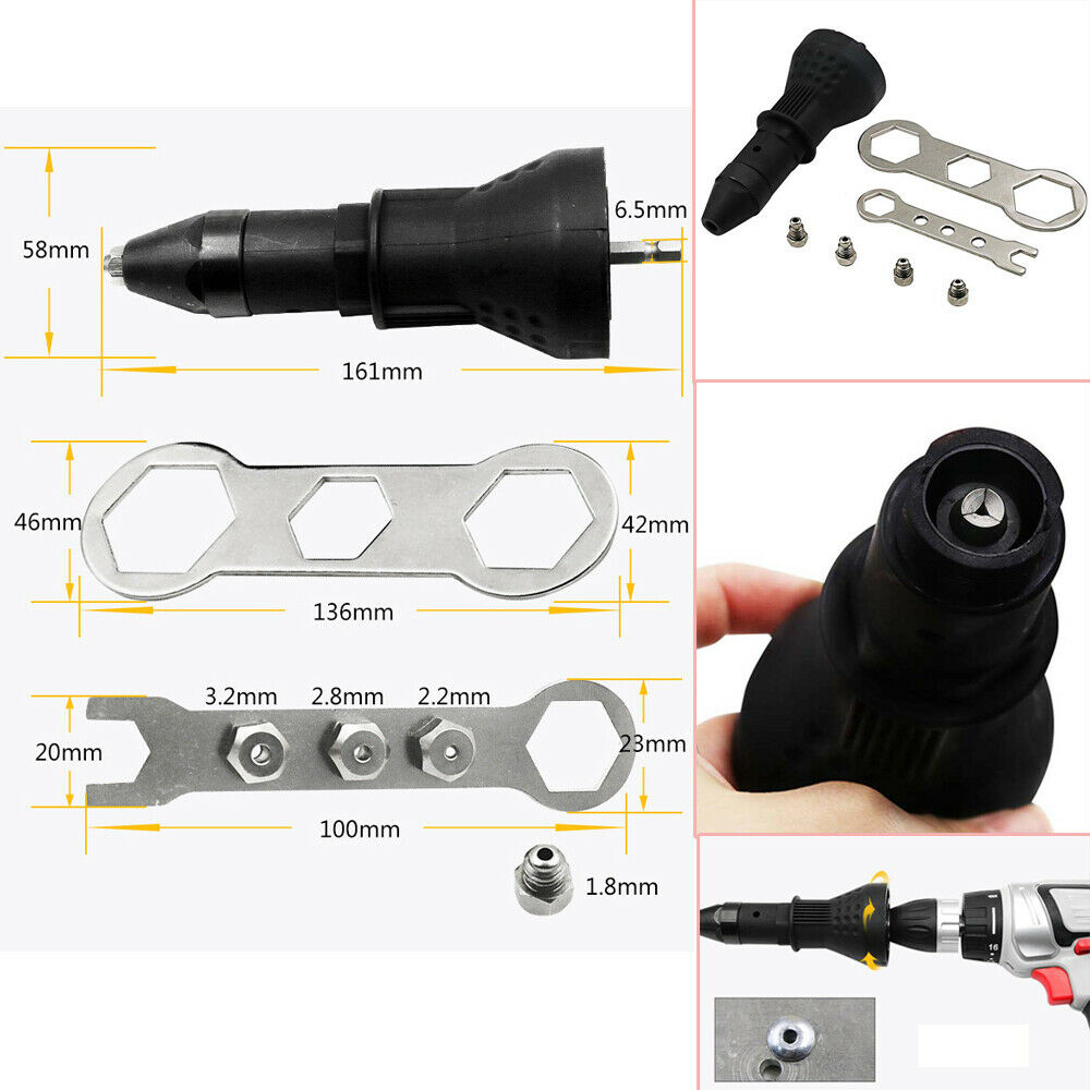 Electric Nut Riveting Riveter Insert Tool Rivet Gun Adaptor Cordless Drill Grand