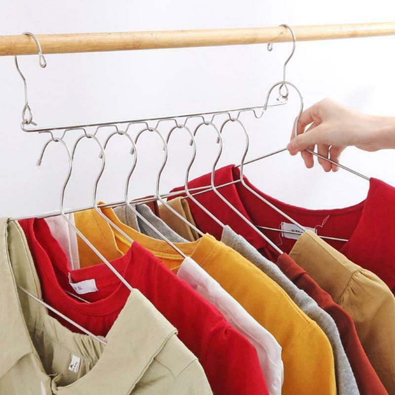 Space Saving Stainless Steel Slots Stacked Closet Wardrobe Clothes Storage Rack