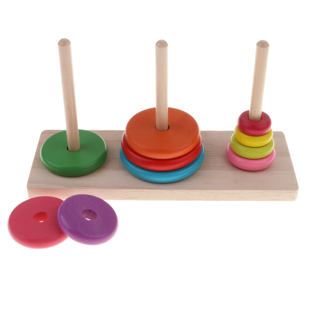 Rainbow Wooden Collection Creative Tower of Hanoi, Wooden Colorful Ten Rings