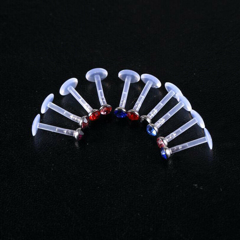 10X 14G Acrylic Zircon Labret Nose Rings Lip Bar Ring Body Piercing Jewel.l8