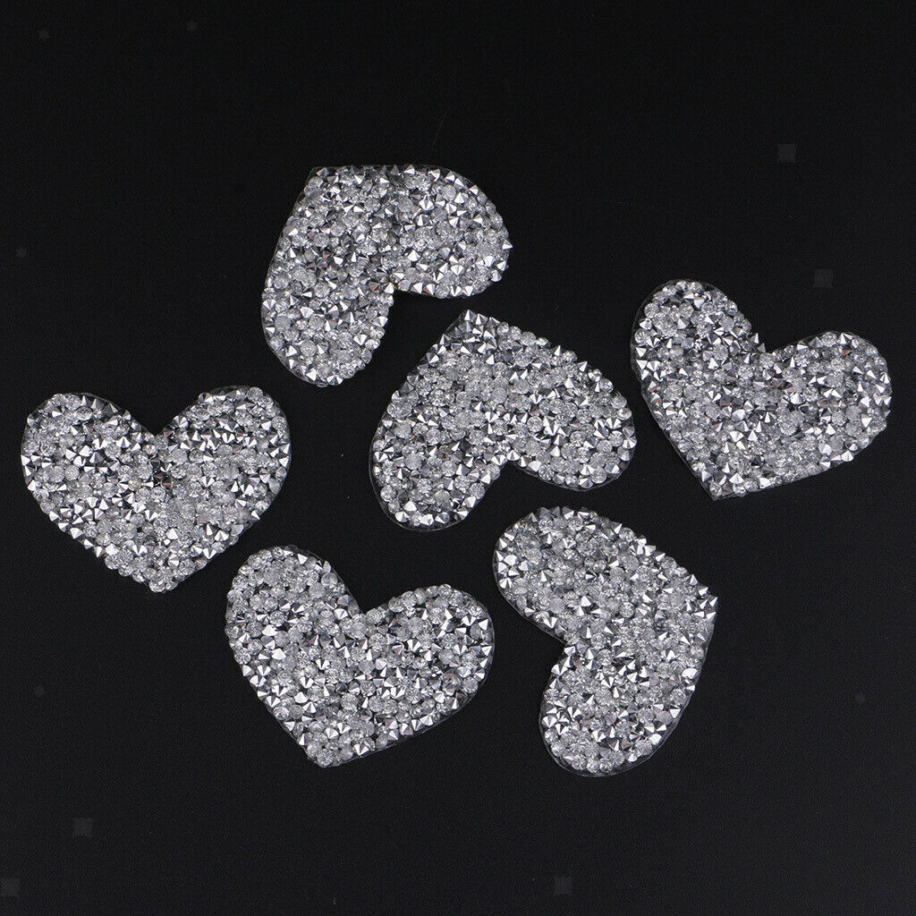 Prettyia 6Pcs DIY Love Heart Rhinestone Patch Appliques Iron on Bags Clothes