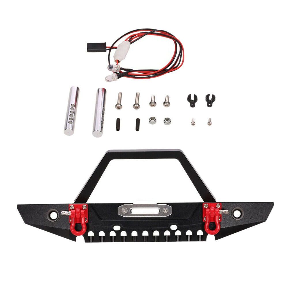 Metal Front Bumper w/ 2 LED Headlights for Axial SCX10 1/10 RC Rock Crawler