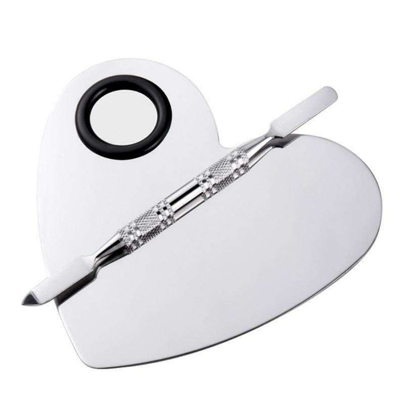 Stainless Steel Makeup Mixing Palette with Spatula Tools Heart Shaped Cosmetic