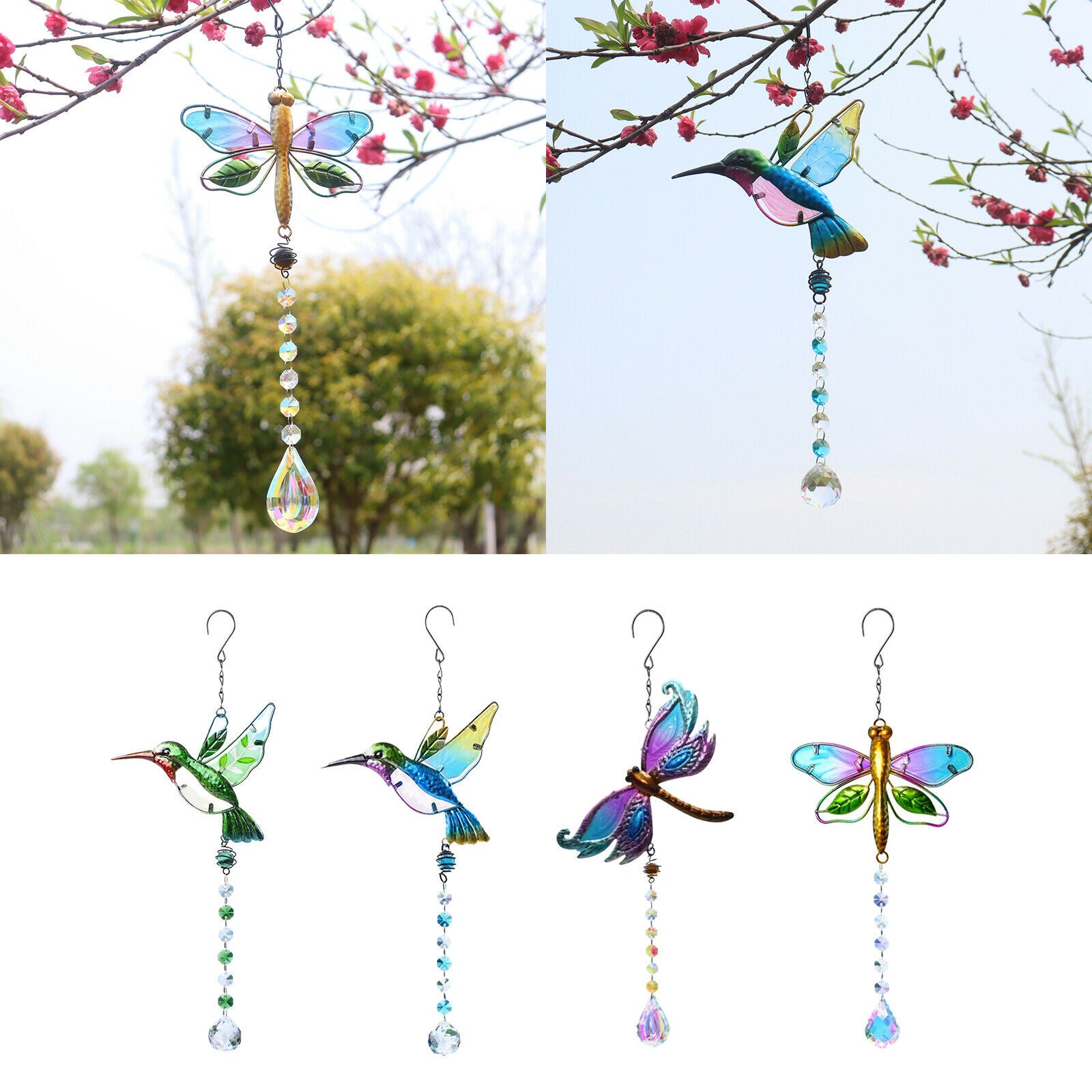 4pcs Charmful Crystal Suncatcher Decor Window Ornament Yard Patio Pendant