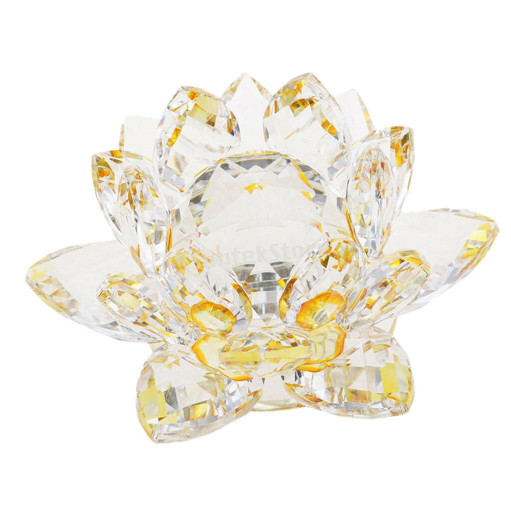 Large Crystal Lotus Flower Ornament with Gift Box, Feng Shui Decor Yellow