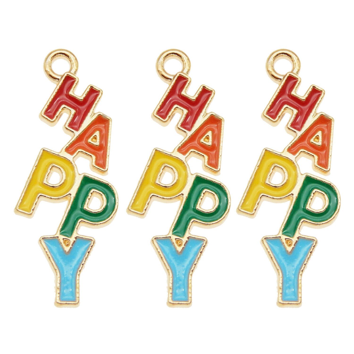 20pcs Enamel Plated Multi-Colors Happy Word Pendant Charms DIY Findings Crafts