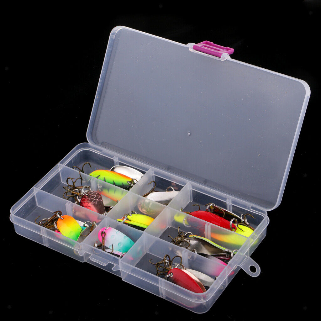 30pcs Metal Spoon Bait Bass Trout Salmon Fishing Lure Treble Hooks 3 Sizes