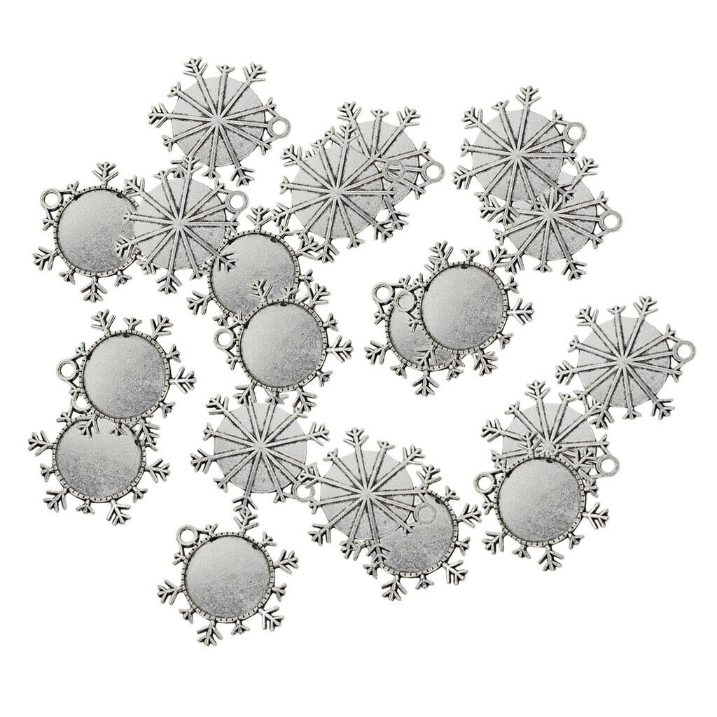 20 Snowflake Pendant Tray Cabochon Setting Set