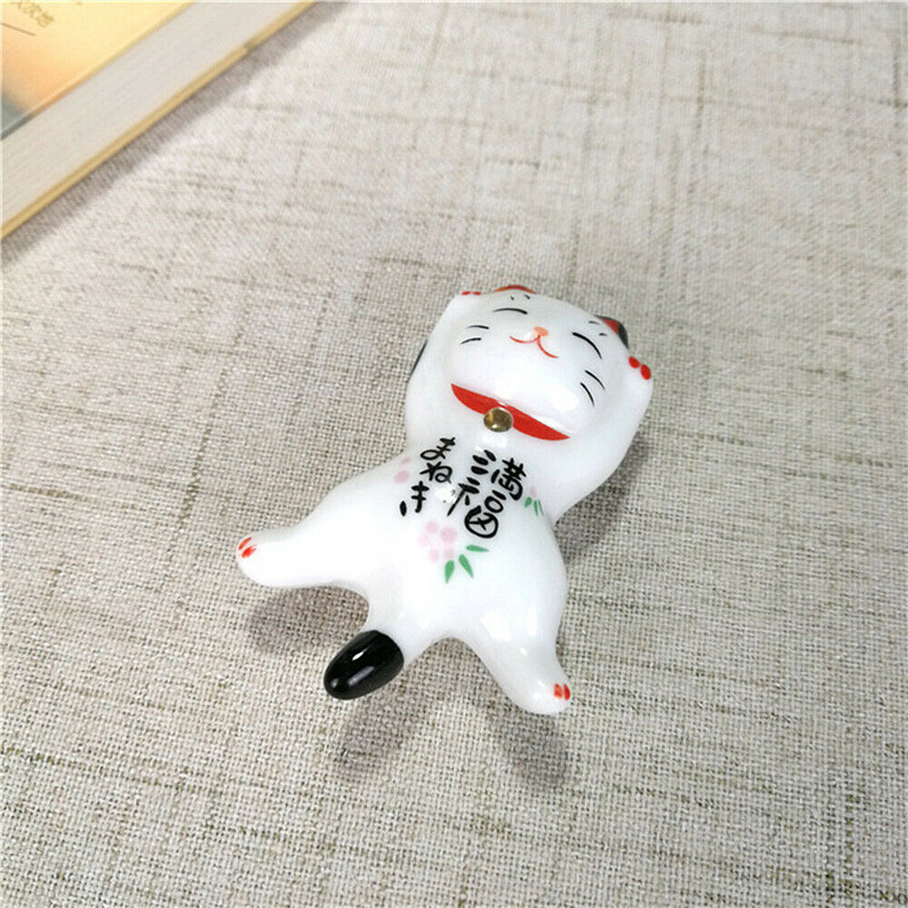 5Pcs Japanese Lucky Cat Ceramic Chopstick Holder Spoon Rest Rack Decor Cutlery