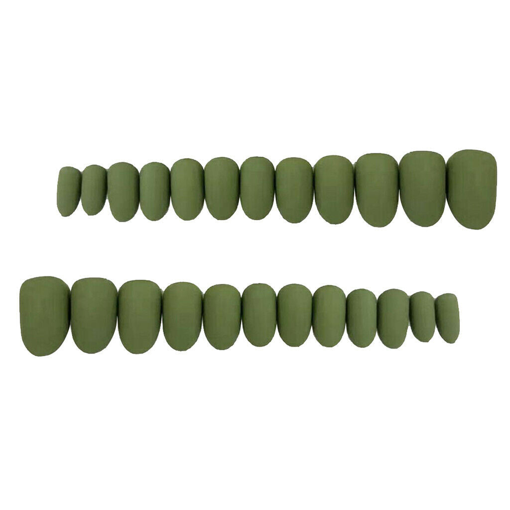24Pcs Matte Ballerina Pure Color Full Cover Short False Nails Art Tips Green