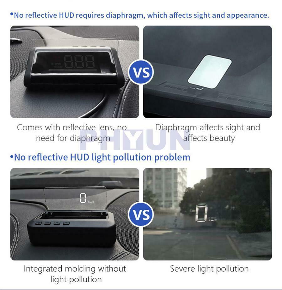 Car HUD Speedometer Head Up Display OBD2 Overspeed Tired Security Alarm KMH MPH