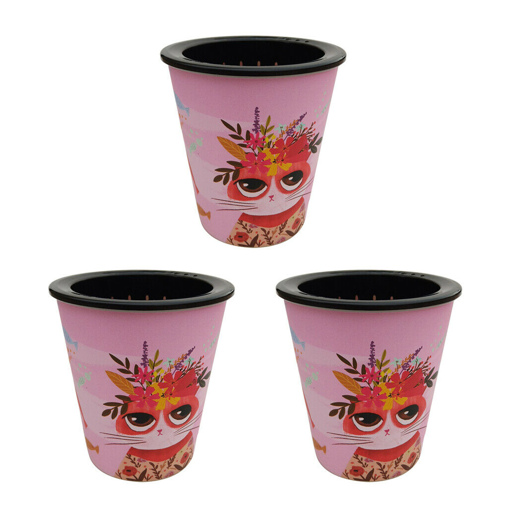 3 Pieces Cartoon Style Cute Cat Self Watering Planter Pots Plastic Outdoors