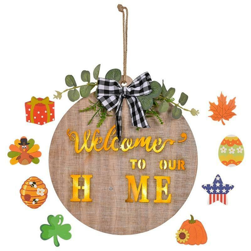 Interchangeable Home Sign for Front Door Holiday Home Decor Sign with LED Light