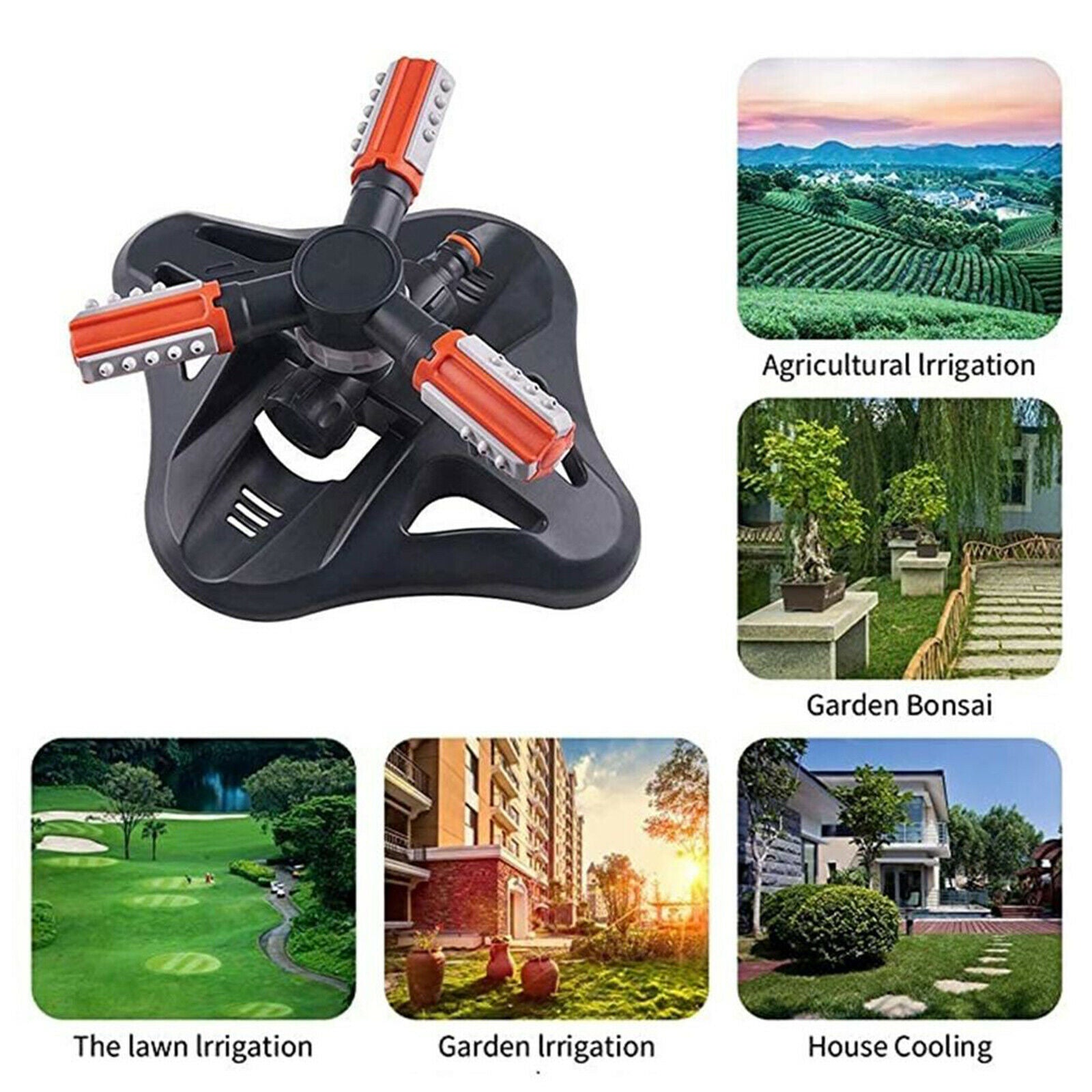3 Arms Rotating Watering Sprinkler Water Sprinkler Automatic 36 Nozzles Yard