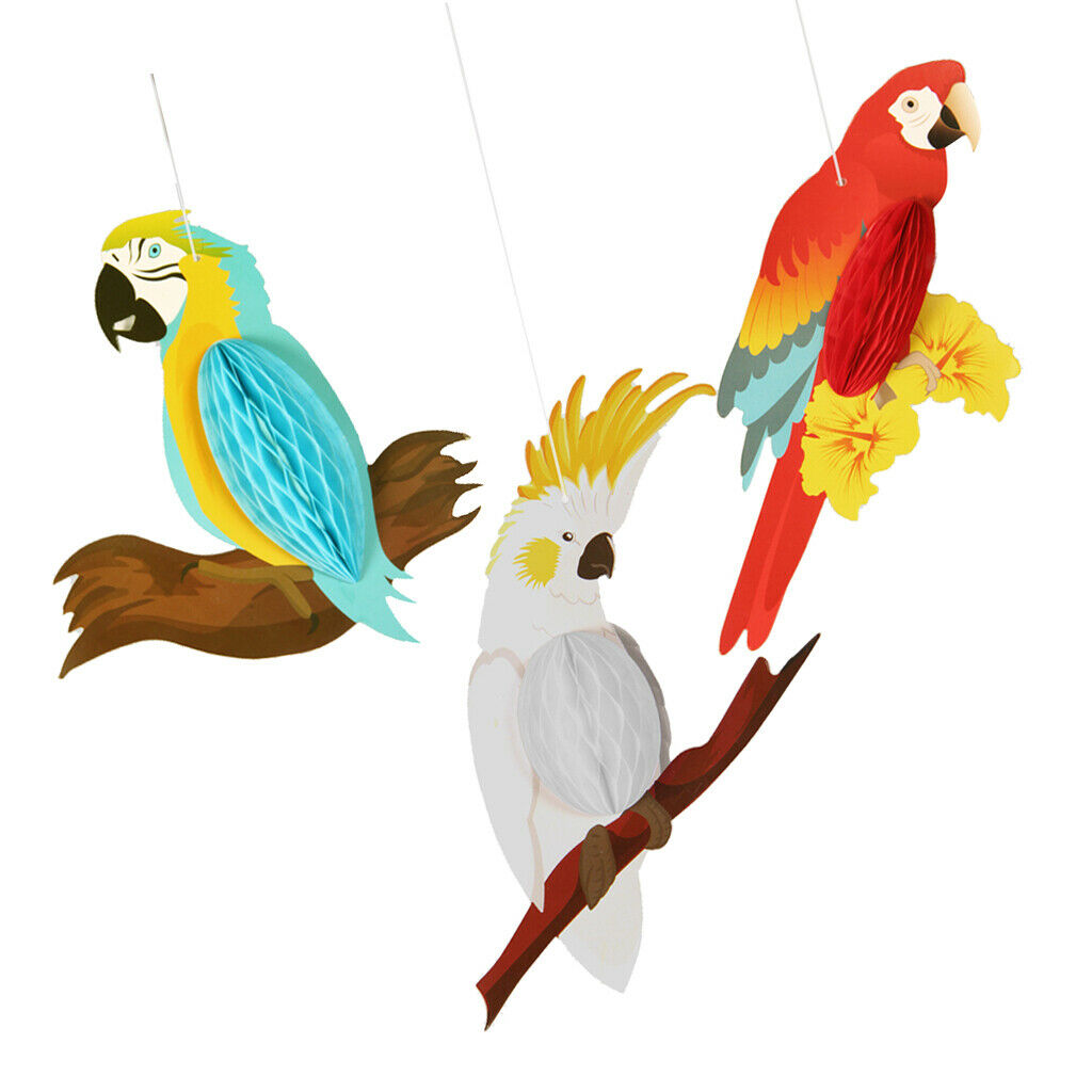 3 Pcs Hanging Honeycomb Parrots Wedding Party Decoration Lovely Tropical Paper