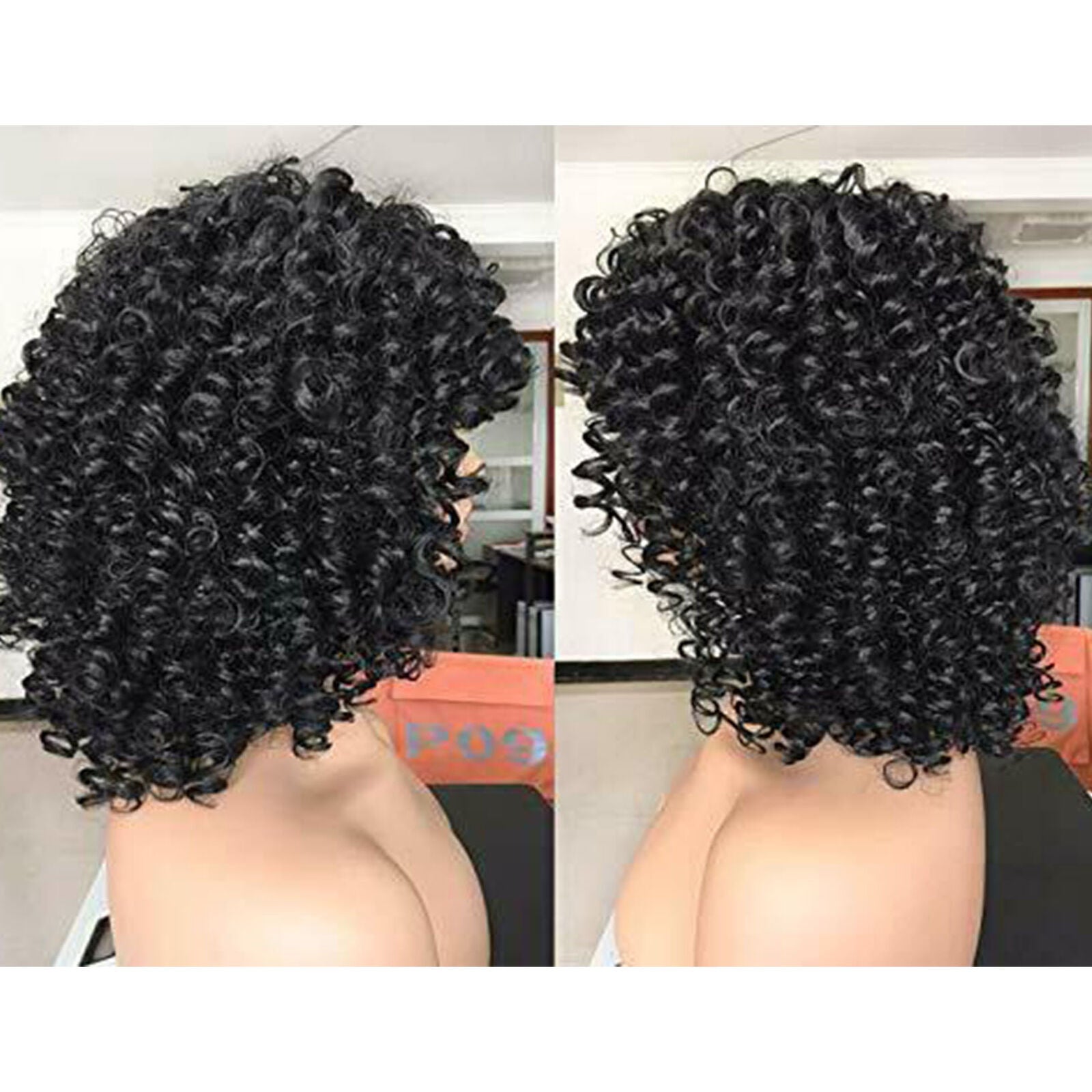 Women Curly Afro Wig with Bangs Short Kinky Curly Wigs for Black Women black