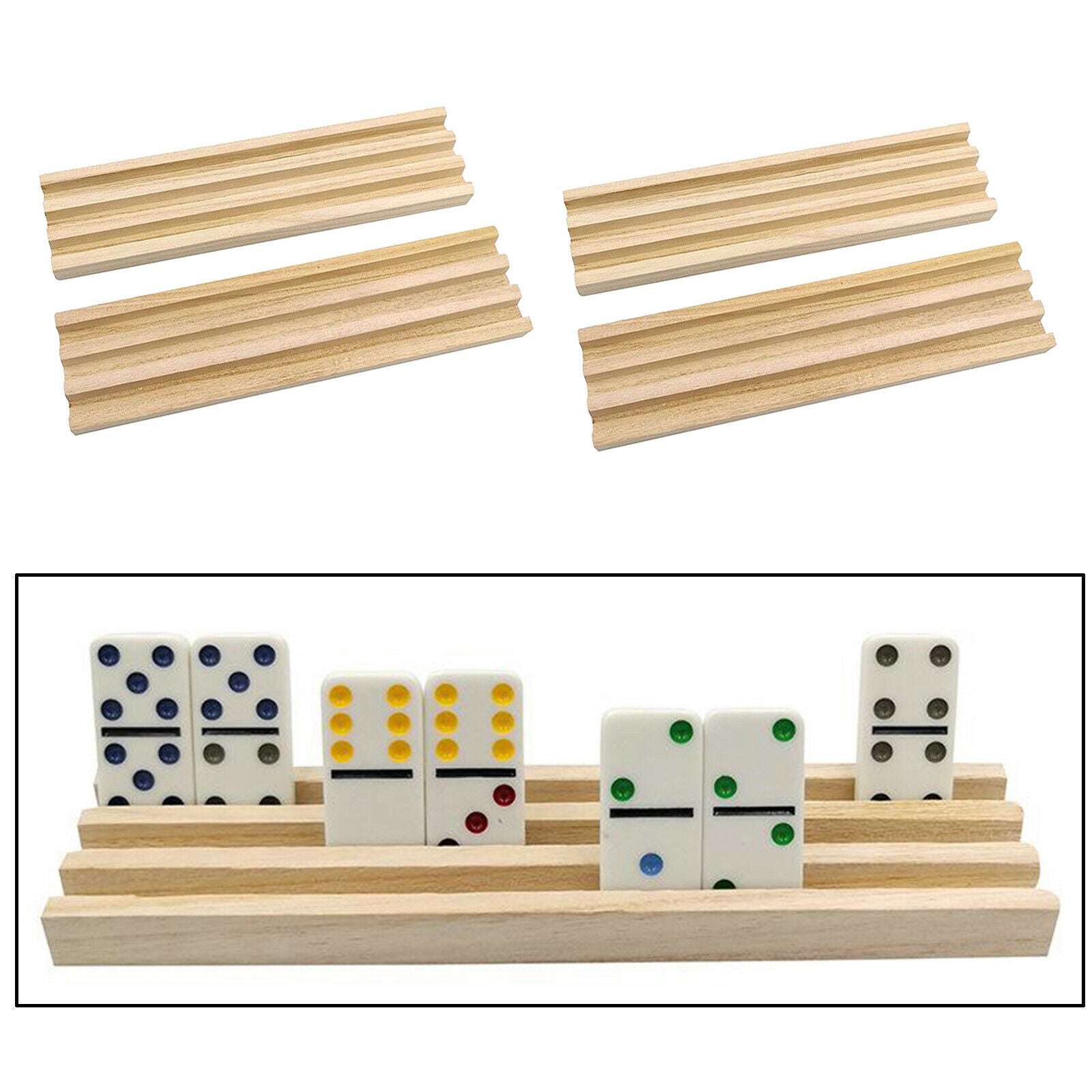 Set of 4 Solid Wooden Domino Trays Racks Stand for Mahjong Chicken Foot