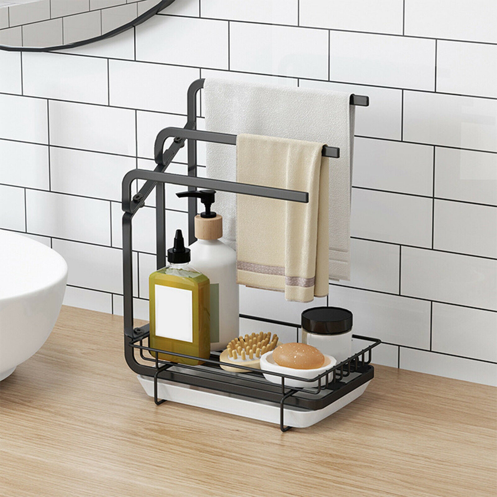Stainless Steel Drying Rack Kitchen Storage Dishcloth Rack with Drain Pan
