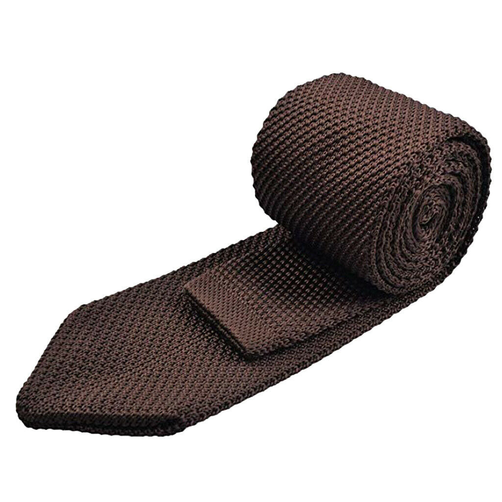 Men's Fashion Knitted Solid Necktie Casual Narrow Skinny Woven Tie Brown
