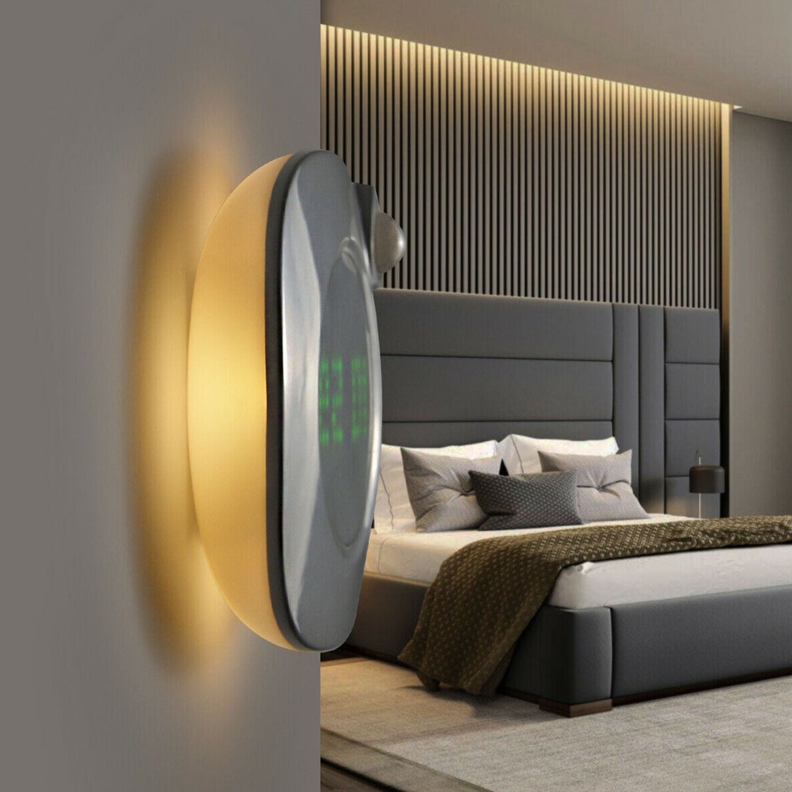 LED Digital Time Wall Clock With PIR Motion Sensor Night Light Home Clock Lamp