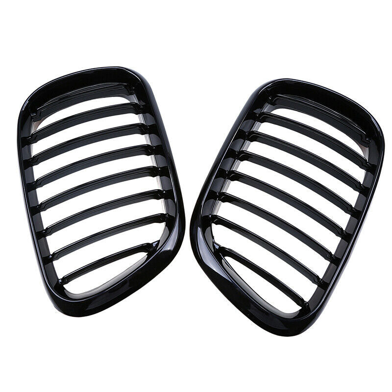 Pair Fit BMW X5 E53 2000 2001 2002 2003 Front Bumper Kidney Grilles Gloss Black