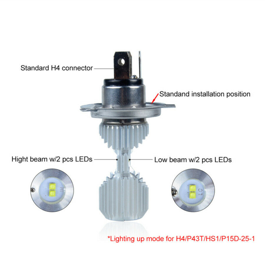 1 Pcs H4 Dual-Side LED White Headlight Hi /Lo Beam 10W+10W Good Heat Dissipation