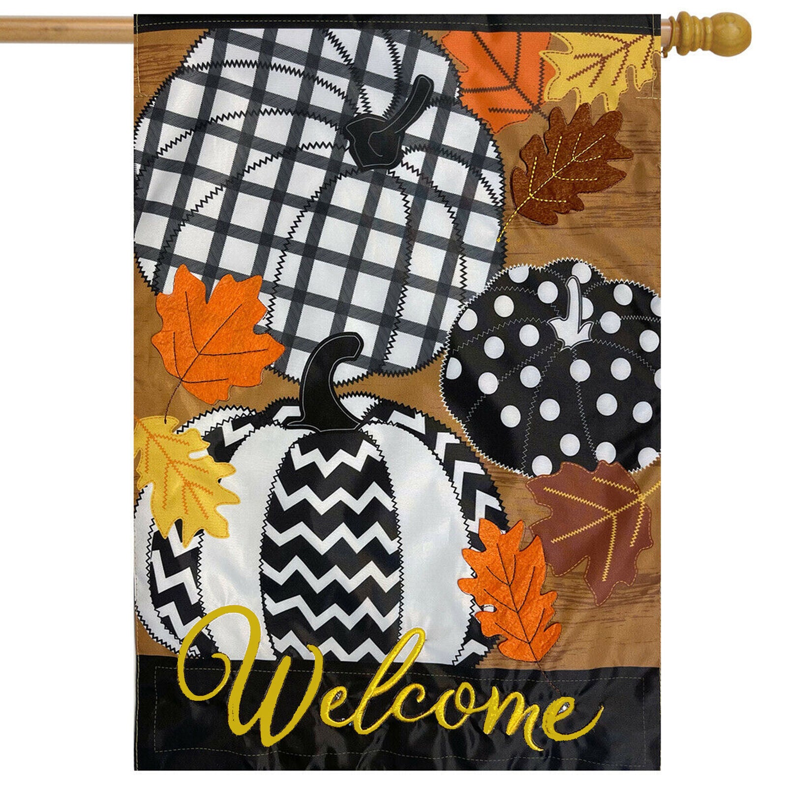 Fall Patterned Pumpkins Applique House Flag Autumn 28" x 40" Briarwood Lane New
