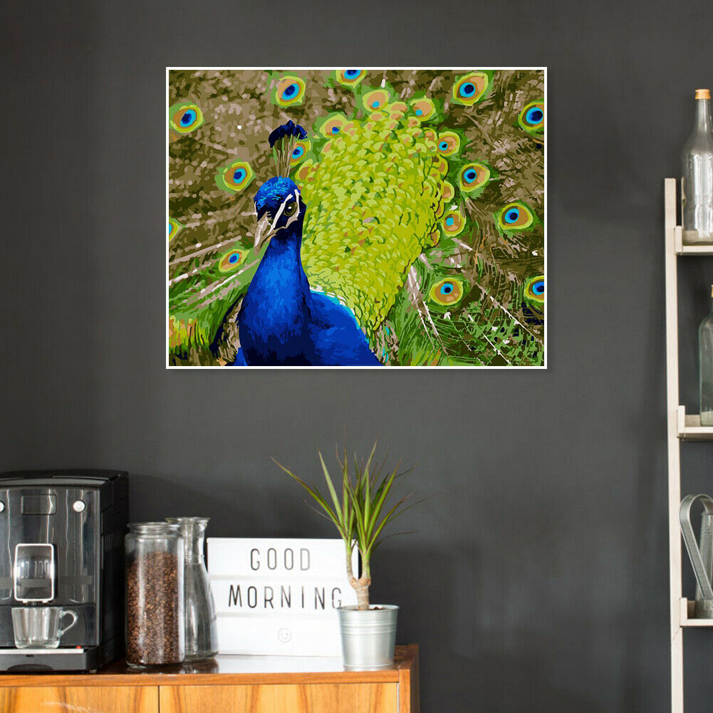 DIY Digital Painting By Numbers Peacock Frameless Canvas Picture Home Decor @