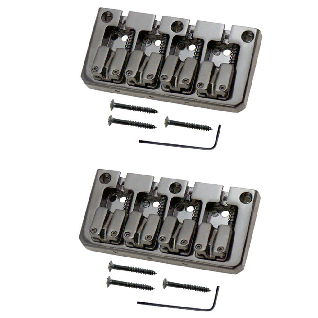 2 Pieces 4 String Electric Bass Guitar Bridge with Wrench Screws Black Color