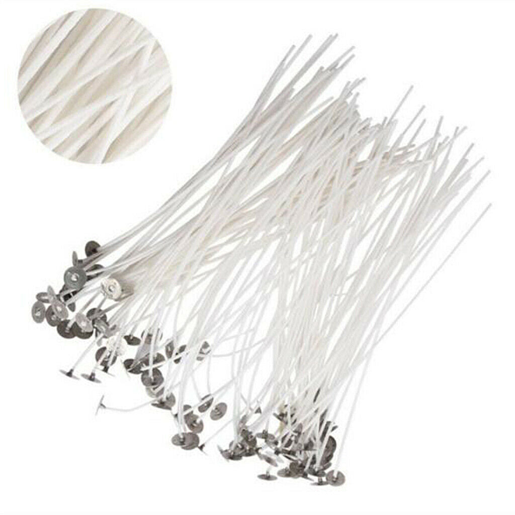 100Pcs Cotton Candle Wicks w/ Sustainers for DIY Wedding Home Candles Making 9cm
