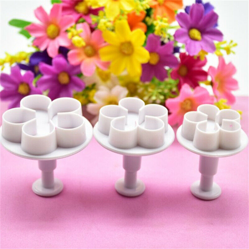 3Pcs Flower Plunger Cookie Cutter DIY Blossom Flower Cake Fondant Cake MoldFCA
