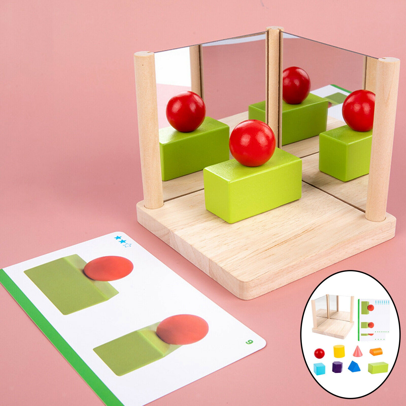 8 PCS Wooden Mirror Blocks Puzzle Preschool Recognition Sorter Chunky Block Fun