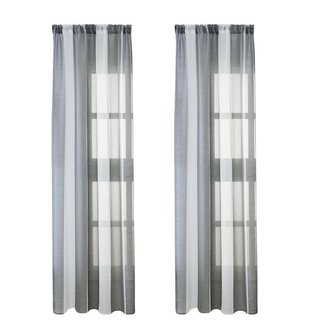 2xSheer Curtains Rod  Faux Linen Voile Curtains 100x200cm Color_3