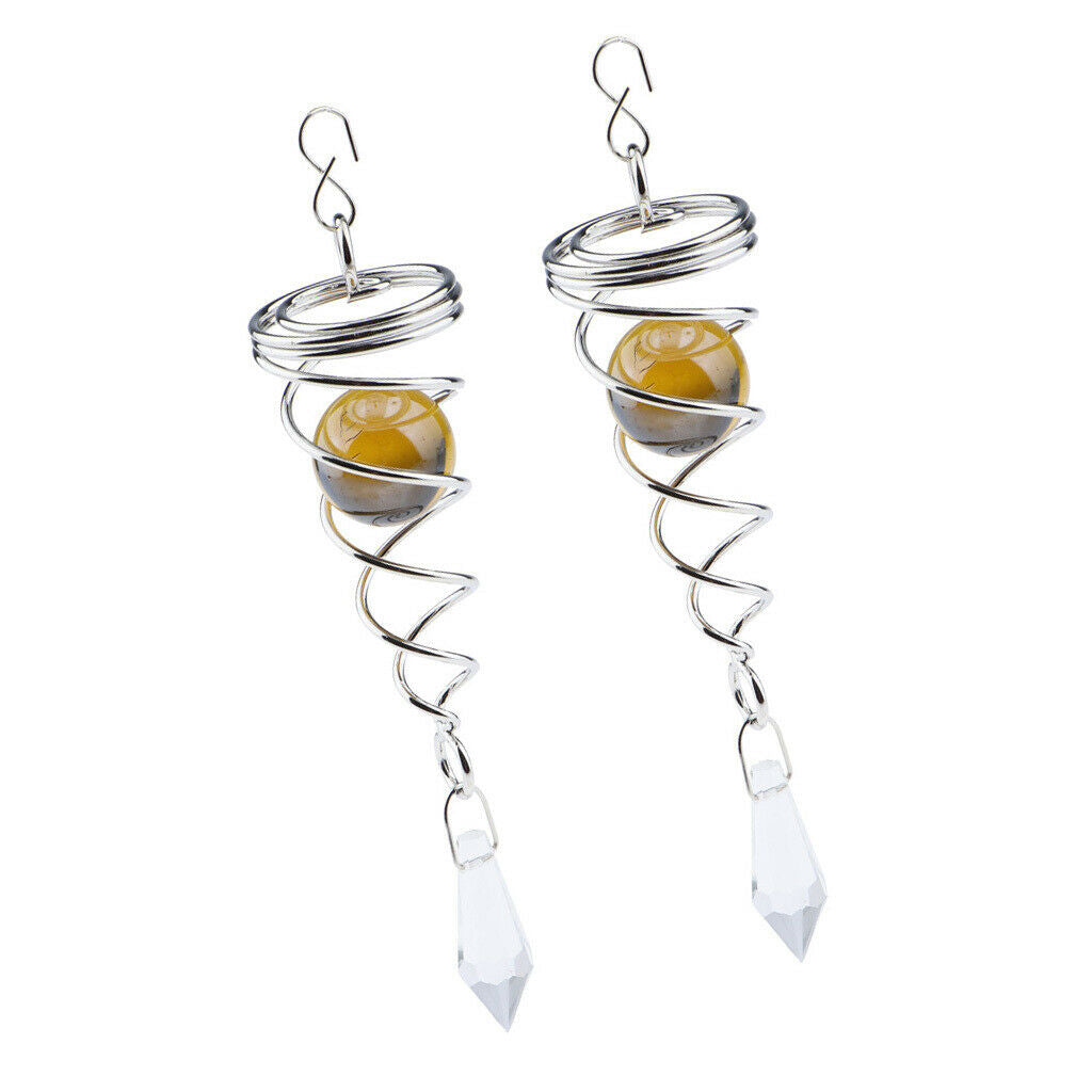 2 X Crystal Spiral Wind  for Indoor Outdoor Decor Amber
