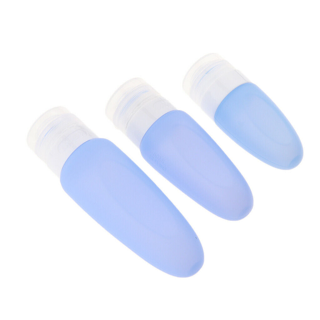 3 Pcs Silicone Mini Shampoo Sample Cosmetic Bottle Travel Container Blue