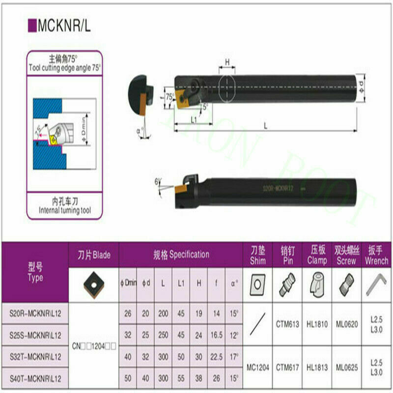 75° S20R-MCKNR12 Right hand Lathe Turning Tool Holder for CNMG1204 Insert