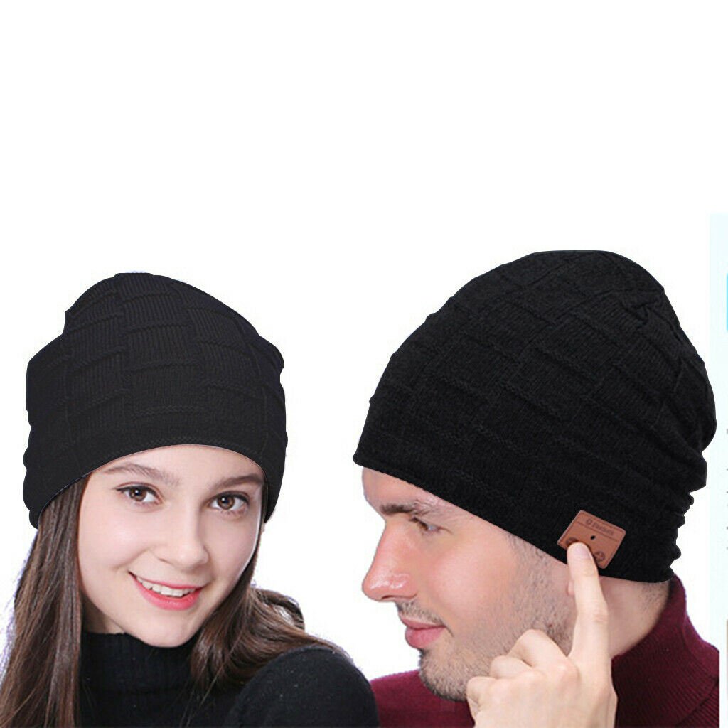 Bluetooth Headset Beanie Warm Lined Wireless Plush Hat Headphones