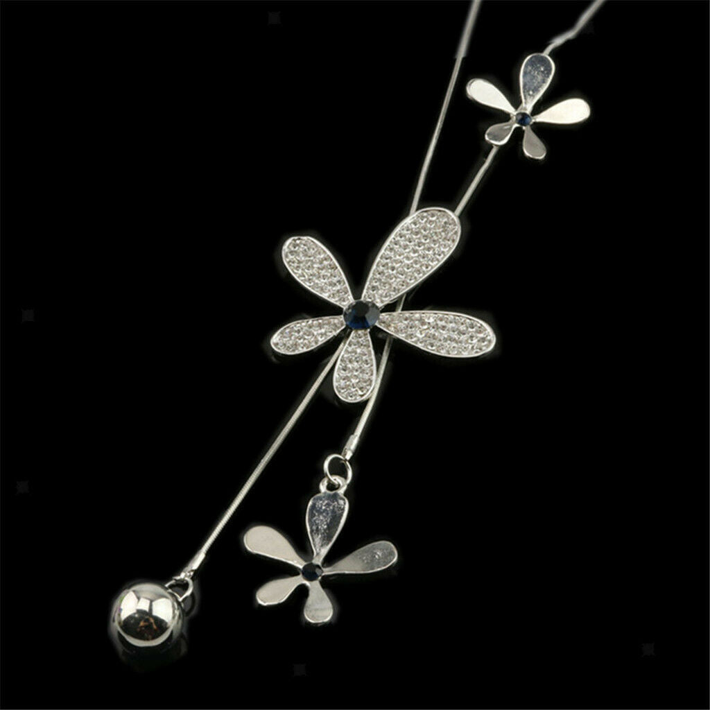 Lady Bling Crystal Leaf Flower Pendant Sweater Clothing Charming Necklace