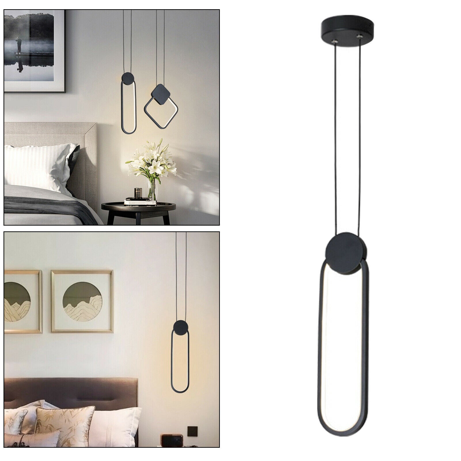 2X Minimalist LED Pendant Modern Light Dimmable Decorative Lamp Black Oval